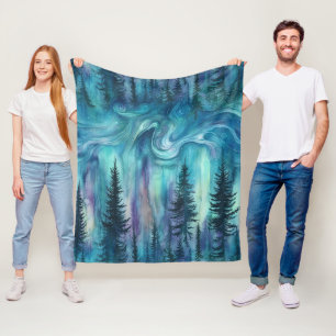 Cobertor De Velo Floresta da Aurora Boreal em Aquarela (8)