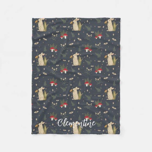 Cobertor De Velo Floresta De Cogumelo Vermelho Botânico, Marinho De (Frente)