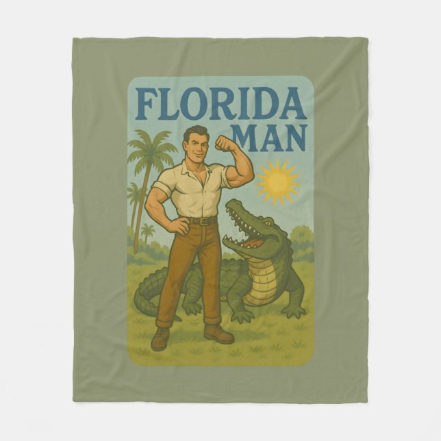 Cobertor De Velo Florida Man Alligator Friend - Funny Retro Coastal (Frente)