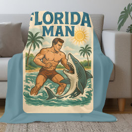 Cobertor De Velo Florida Man Shark Wrestler Funny Retro Beach Life