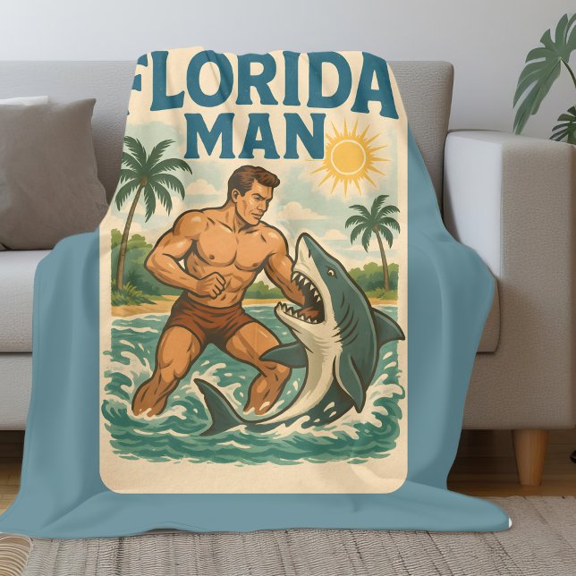 Cobertor De Velo Florida Man Shark Wrestler Funny Retro Beach Life (Criador carregado)