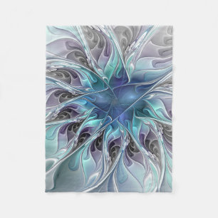 Cobertor De Velo Flourar Abstrato Moderno Flor Fractal Com Azul