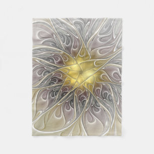 Cobertor De Velo Flourish com a flor abstrata moderna Dourado do