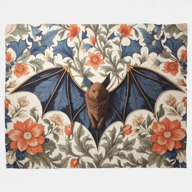 Cobertor De Velo Flying Bat William Morris Inspired Floral (Frente (Horizontal))