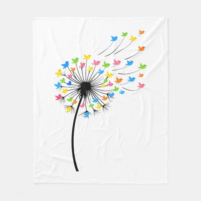 Cobertor De Velo Flying colorful birds dandelion flow (Frente)