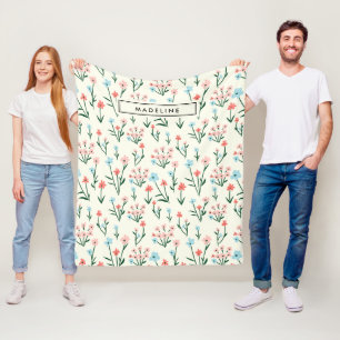 Cobertor De Velo Fofo Botânico Simples Flor Rosa Azul Floral