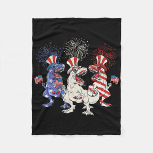 Cobertor De Velo Fogo de Dinossauro Azul T Rex Vermelho Patriótico
