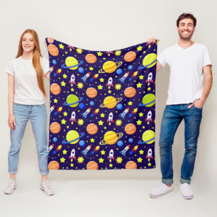 Cobertor De Velo Foguetes Planetas Estrelas Aventura Espaço Brilhan