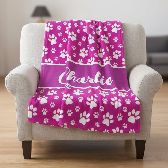 Cobertor De Velo Folha Cozy Imprimir Cobertura Personalizada de Cac (Pink personalized dog blanket for dog lovers)