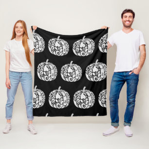 Cobertor De Velo Folha de Mão-de-Obra de Pumpkin Preto e Branco