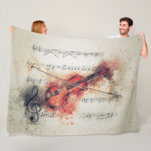 Cobertor De Velo Folha de Música de Violino Aquarela Água Negra Fer