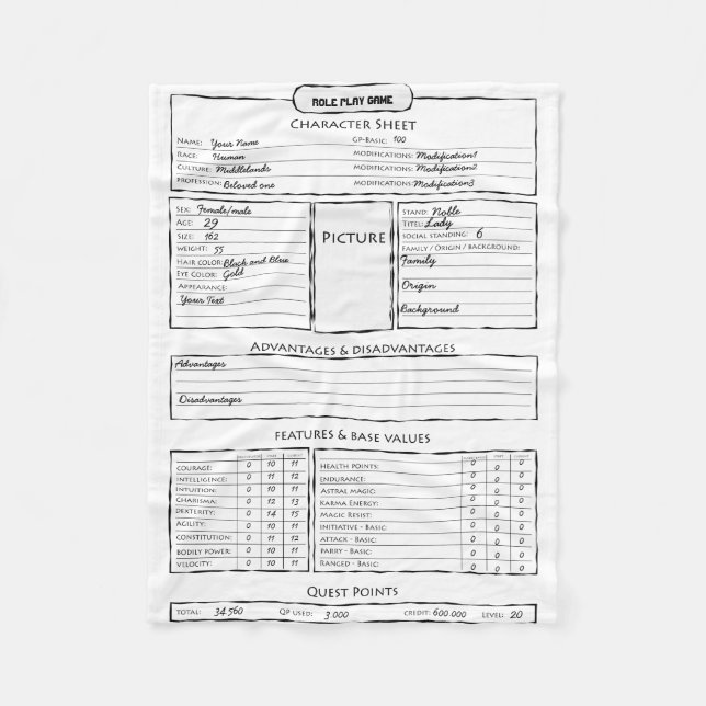 Cobertor De Velo Folha do caráter do jogo do jogo do papel (Frente)