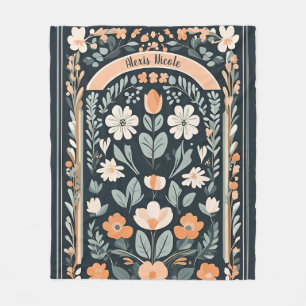 Cobertor De Velo Folha Floral Azul Escuro