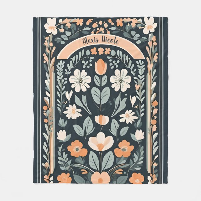 Cobertor De Velo Folha Floral Azul Escuro (Frente)