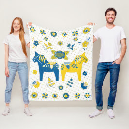 Cobertor De Velo Folha sueca Dala Horse l Blue e Yellow