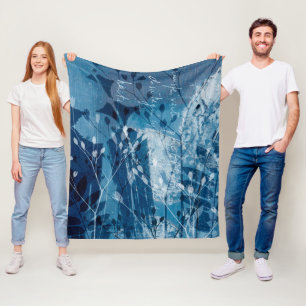 Cobertor De Velo Folhagem Botânica Cianotípica Azul Moderna