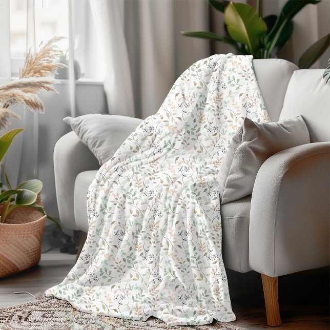 Cobertor De Velo Folhagem Botânica De Aquarela Inspirada Na Naturez (Criador carregado)
