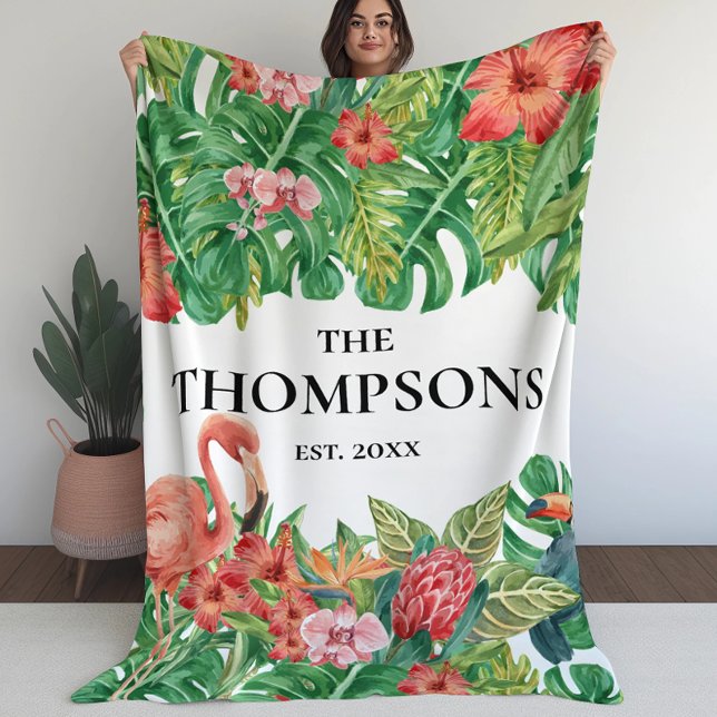 Cobertor De Velo Folhagem Tropical de Folhas Família Flamingo Rosa (Criador carregado)