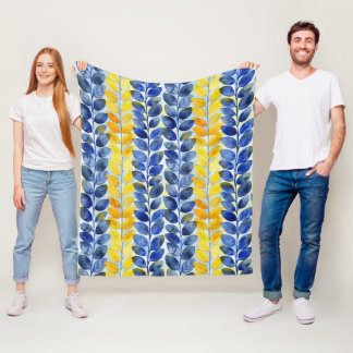 Cobertor De Velo Folhas Amarelas e Azuis