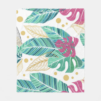 Cobertor De Velo Folhas botânicas tropicais, design de colheita con