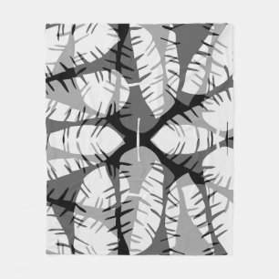 COBERTOR DE VELO FOLHAS DE BANANA ABSTRATAS PRETO E BRANCO