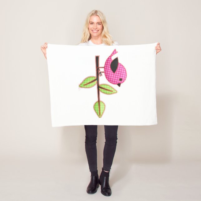 Cobertor De Velo Folhas de bordados de aves de gingham rosa (In Situ)