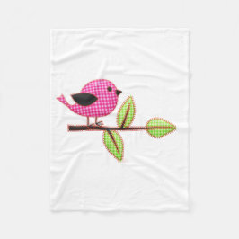 Cobertor De Velo Folhas de bordados de aves de gingham rosa
