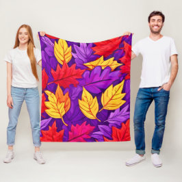 Cobertor De Velo Folhas de Desenho Animado Vibrantes: Roxo, Amarelo