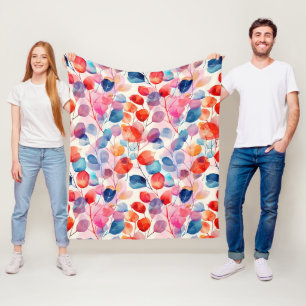 Cobertor De Velo Folhas de Eucalipto Coloridas de Aquarelas