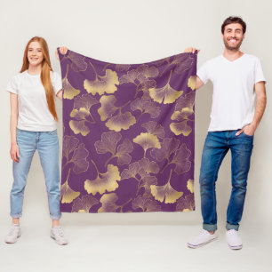 Cobertor De Velo Folhas de Ginkgo Douradas de Luxo em Roxo Fundo (4