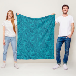 Cobertor De Velo Folhas de monstera azul.