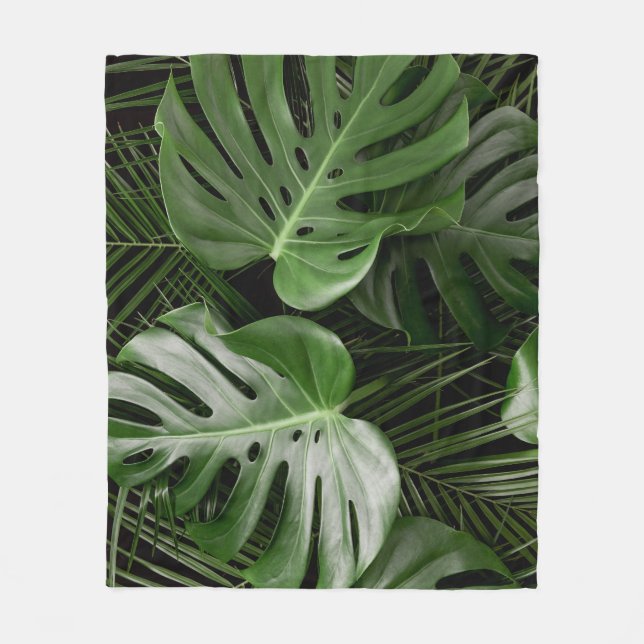 Cobertor De Velo Folhas de Monstera, layout tropical de luxo. (Frente)