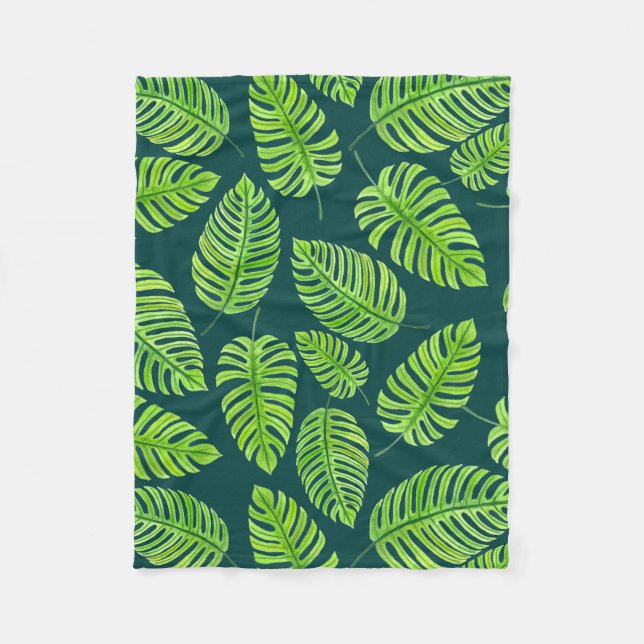 Cobertor De Velo Folhas de Monstera, padrão de aquarela tropical (Frente)