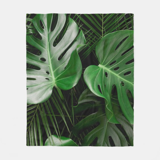 Cobertor De Velo Folhas de monstera verde e palmeiras (Frente)