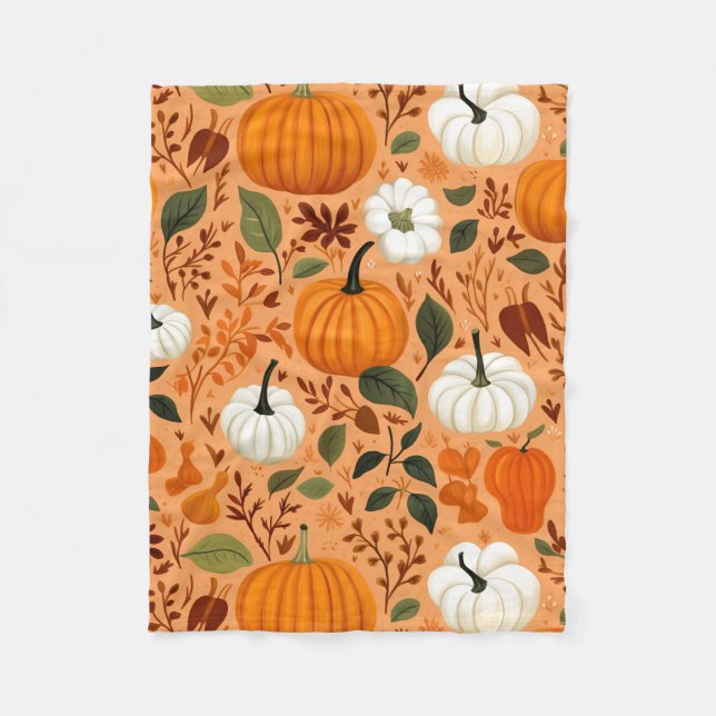 Cobertor De Velo Folhas de outono e Padrão de Abóbora (Frente)