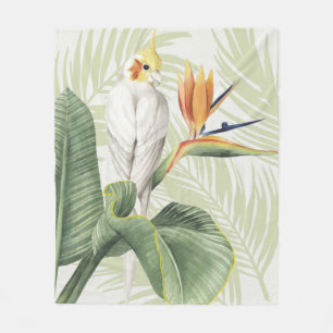 Cobertor De Velo Folhas De Palma Com Pássaro Branco