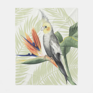 Cobertor De Velo Folhas de Palma com Pássaro Negro