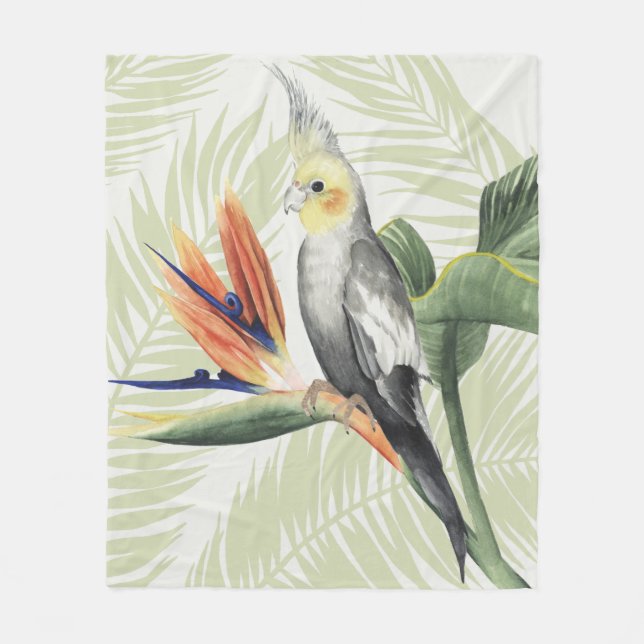 Cobertor De Velo Folhas de Palma com Pássaro Negro (Frente)