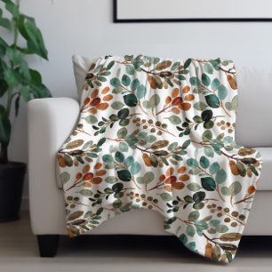 Cobertor De Velo Folhas de Verde Musgo Bege Marrom Azul Outono