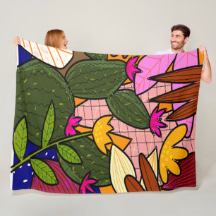 Cobertor De Velo Folhas e flores tropicais abstratas