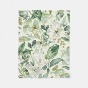 Cobertor De Velo Folhas Florais Botânicas em Aquarela Verde Naturez