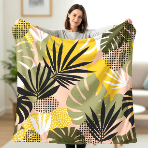 Cobertor De Velo Folhas Tropicais Abstratas Modernas & Pontos