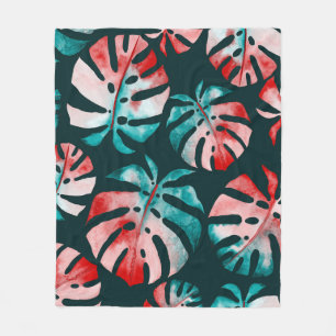 Cobertor De Velo Folhas Tropicais abstrato, Aquarela Brilhante.