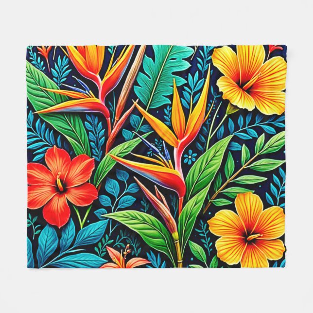 Cobertor De Velo Folhas Tropicais Arte em Flor (Frente (Horizontal))