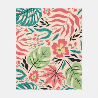 Cobertor De Velo Folhas tropicais e flores: Fusão de safra