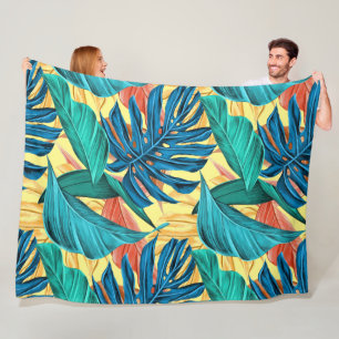 Cobertor De Velo Folhas tropicais exóticas em amarelo-limão