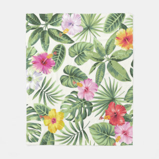 Cobertor De Velo Folhas tropicais, flores, padrão de colheita sem c