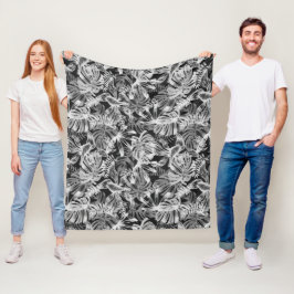 Cobertor De Velo Folhas Tropicais Pretas e Brancas