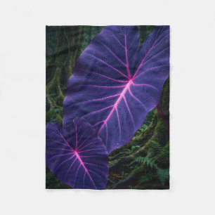 Cobertor De Velo Folhas Tropicais Roxas Brilhantes Fleece Escuro Bo