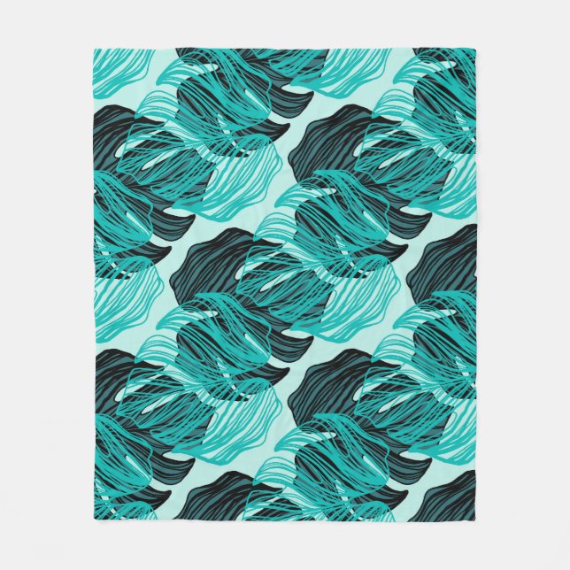Cobertor De Velo Folhas tropicais verdes de palma design. (Frente)